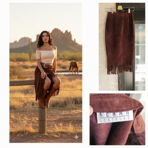 Arrow Rich Brown Fringe Midi Skirt